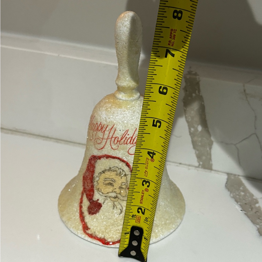 Vintage Santa glittery bell happy holidays Christmas - Picture 3 of 9